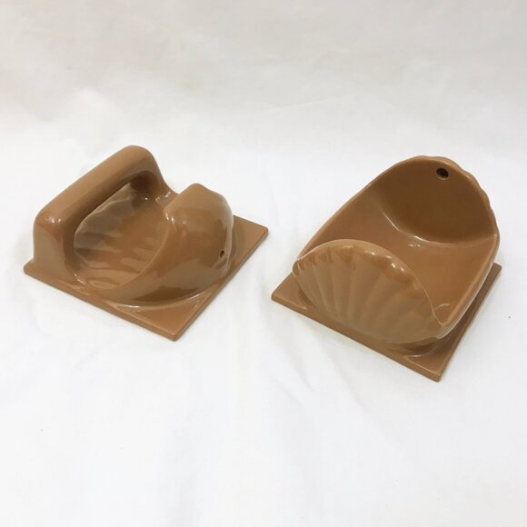 Vintage 70s 80s Bathroom Soap and toilet roll Holders Ceramic Brown Tan Retro Re - Picture 4 of 6